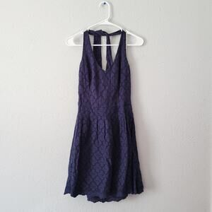 Lilly Pulitzer Women's Back Tie Floral Eyelet Navy Blue Halter Dress